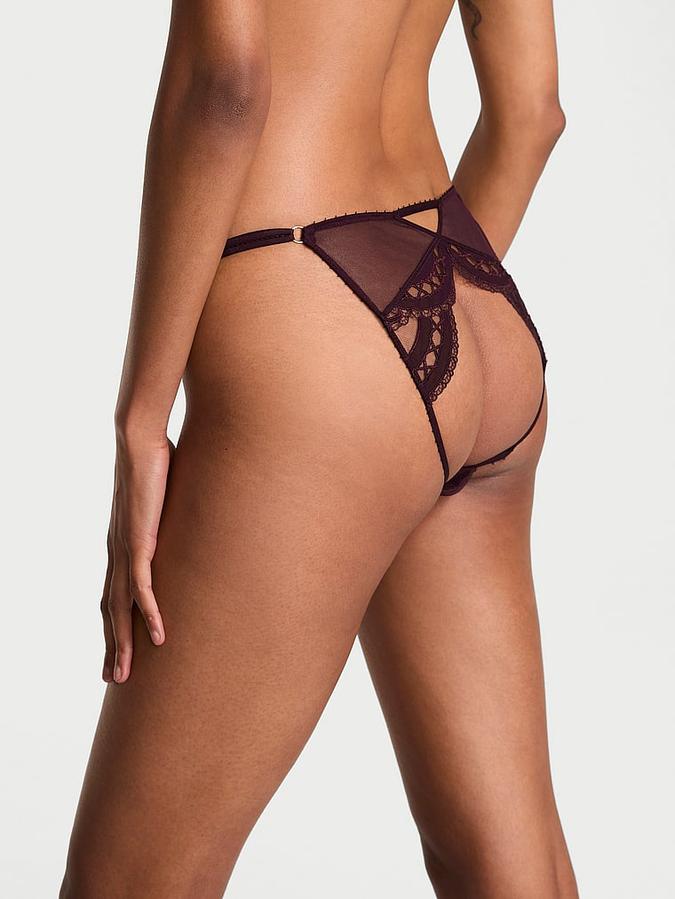 Laces Out Embroidery Open-Back Adjustable String Bikini Panty image number 1
