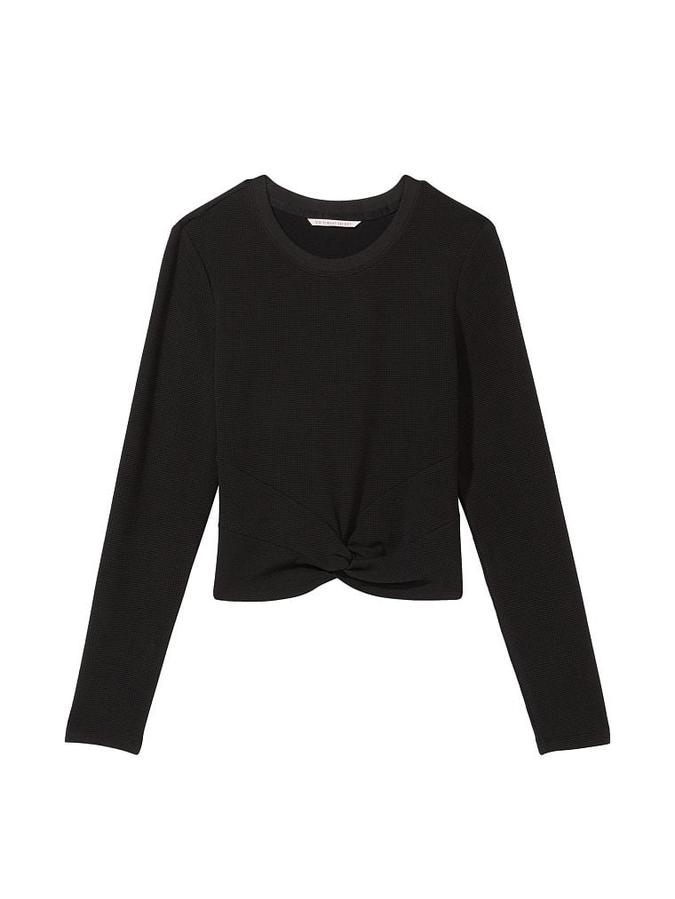 Double Waffle Knit Twist-Front Long-Sleeve Top image number 2