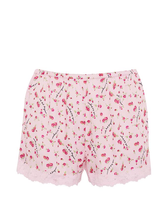 Silky Lace-Trim Boxy Pajama Shorts image number 2