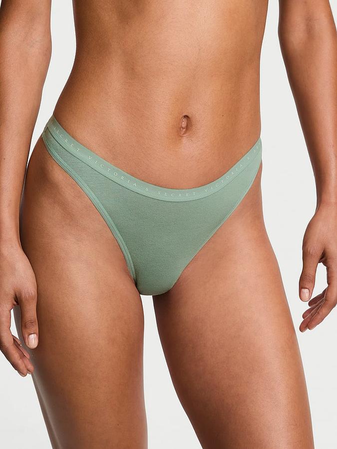 Stretch Cotton High-Leg Scoop Thong Panty