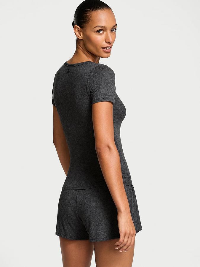 Ribbed Modal Short-Sleeve Henley & Boxer Shorts Set image number 1