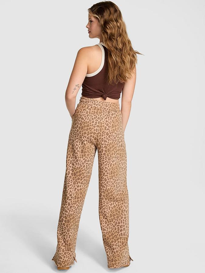 Ivy Fleece Wide-Leg Split-Hem Sweatpants