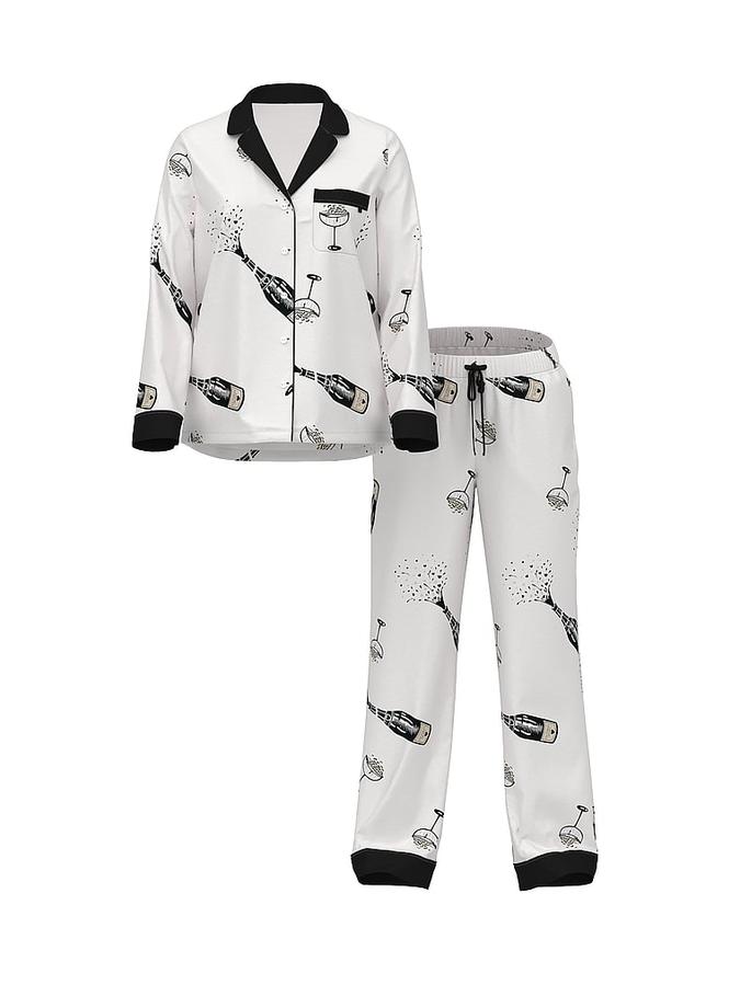 Glazed Satin Long Pajama Set image number 2