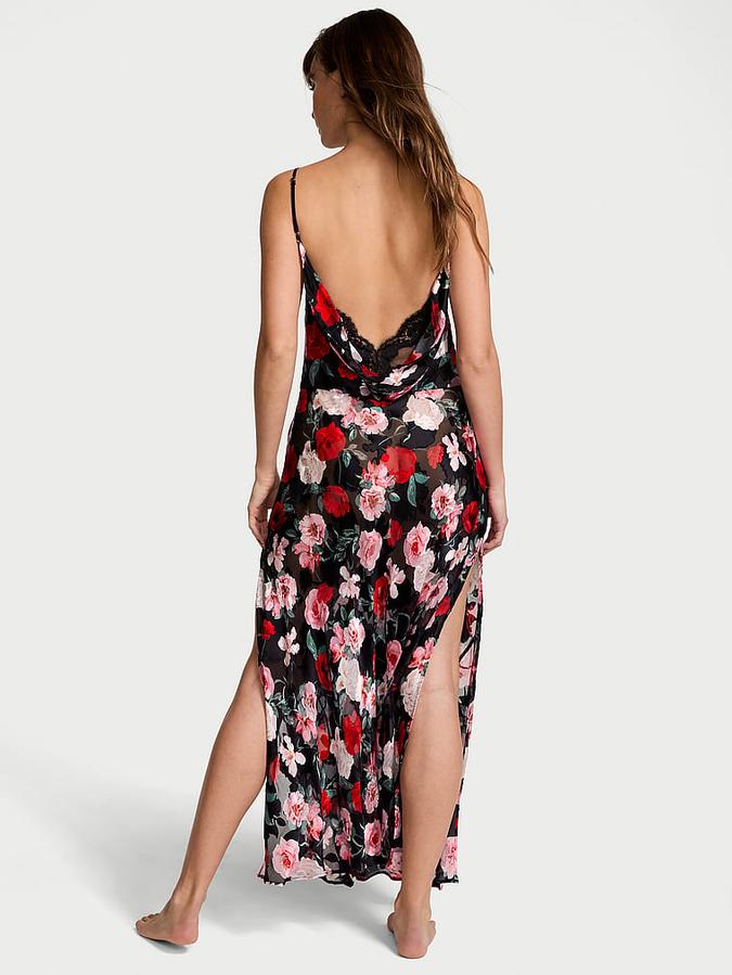 Atelier Victoria's Secret Noir Burnout Satin Plunge Gown image number 1