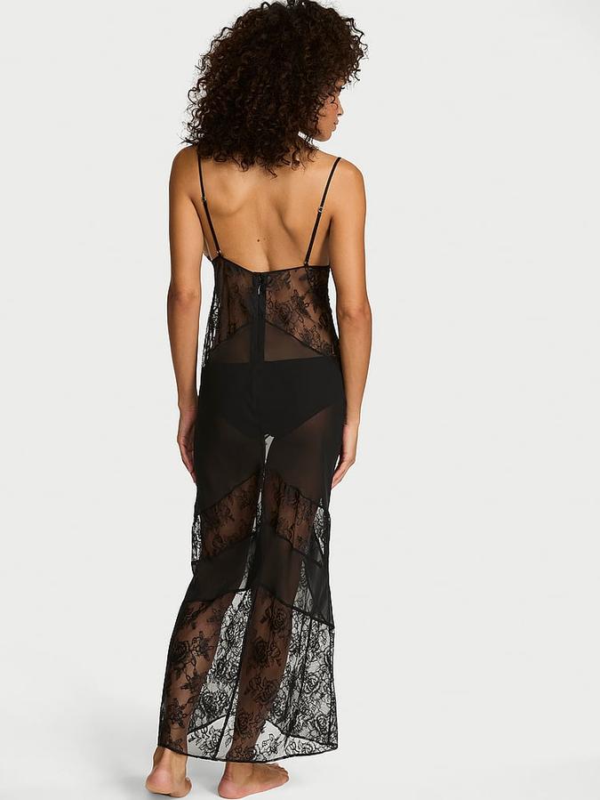 Chiffon & Rose Lace Maxi Slip Dress