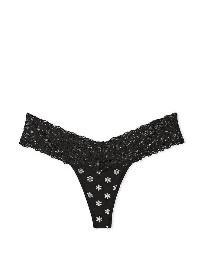 Lace-Waist Cotton Thong Panty