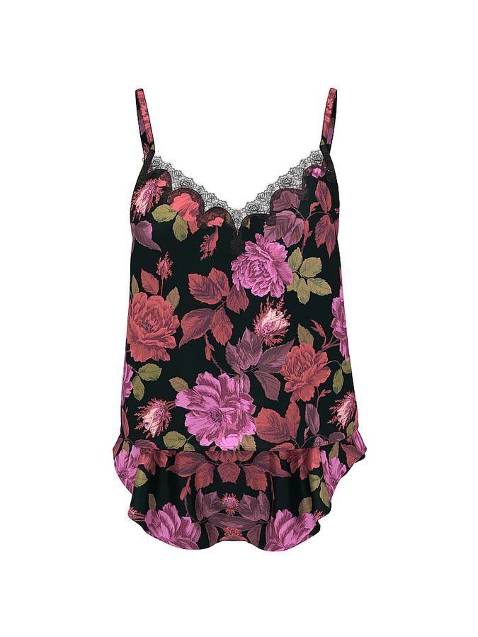 Satin Rose Lace-Trim Cami & Flutter Short Set image number 2