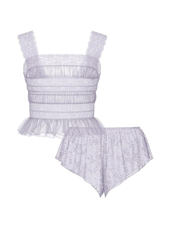 Dare to Dream Lace Sheer Cami & Flutter Short Set image number 2