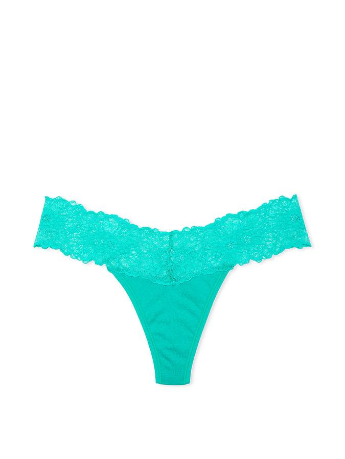 Lace-Waist Cotton Thong Panty image number 2