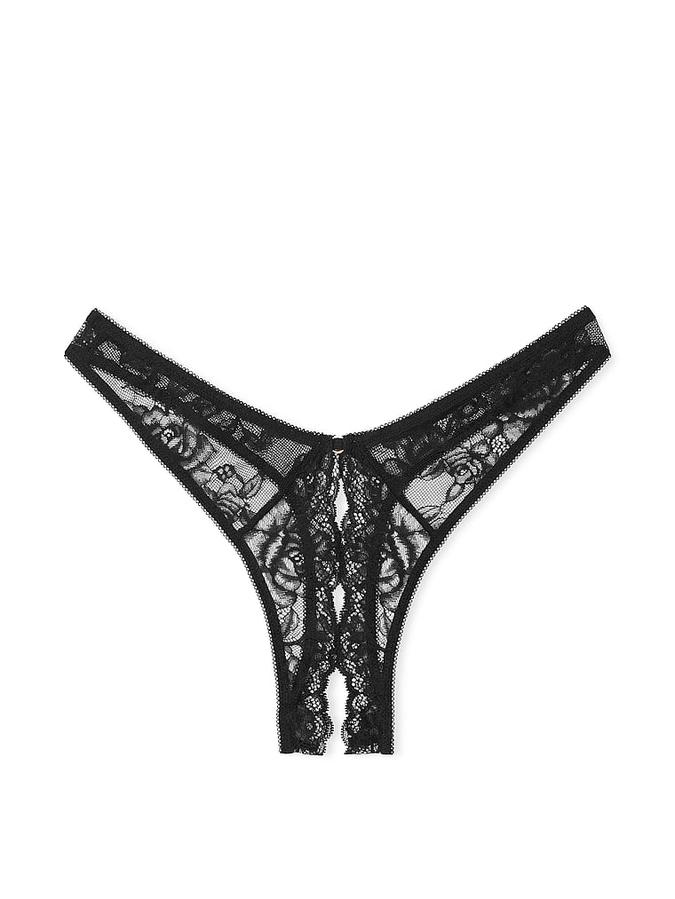 Rose Lace High-Leg Crotchless Thong Panty image number 0
