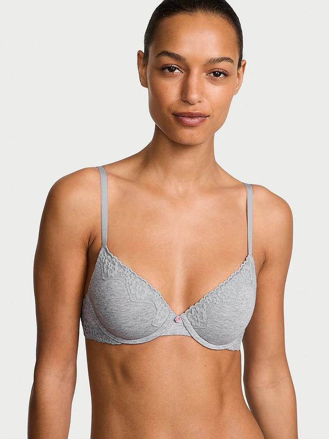 Cotton Lace-Trim Lightly Lined Demi Bra