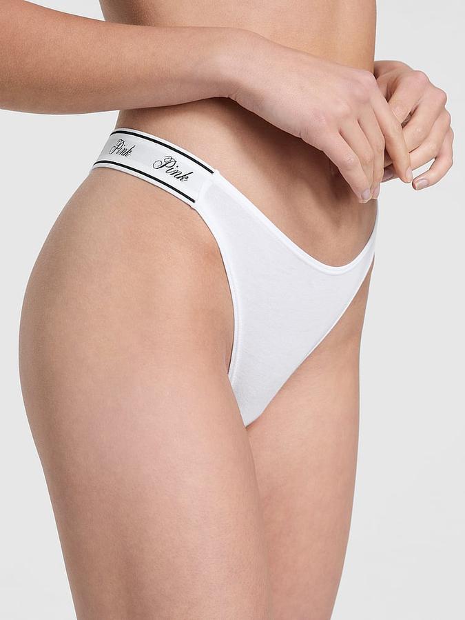 Logo Cotton Shine High-Leg Thong Panty