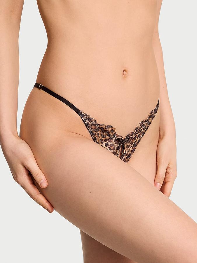 Geo Leo Embroidery Crotchless Brazilian Panty
