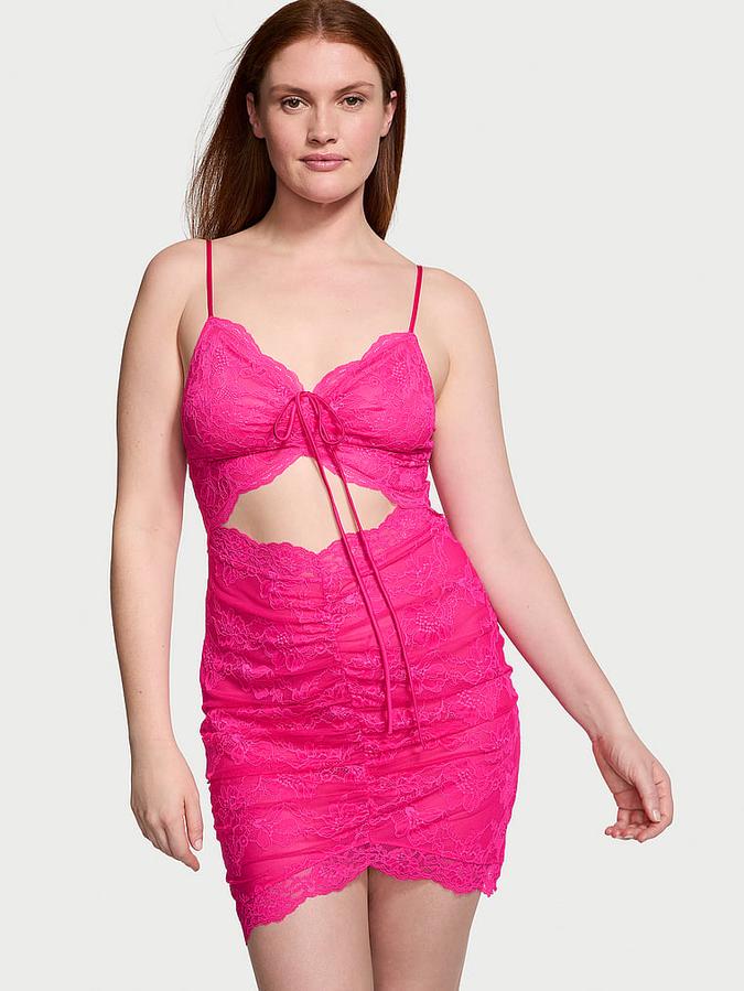 Ruched Lace Cutout Mini Dress image number 0