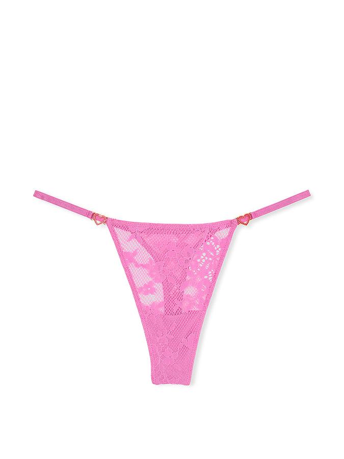 Lace Rhinestone Heart Hardware Thong Panty image number 1
