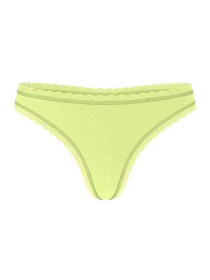 Stretch Cotton Lace-Waist Thong Panty image number 2