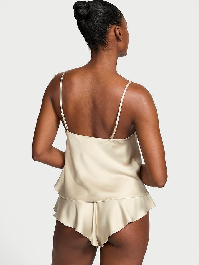 Satin Rose Lace-Trim Cami & Flutter Short Set