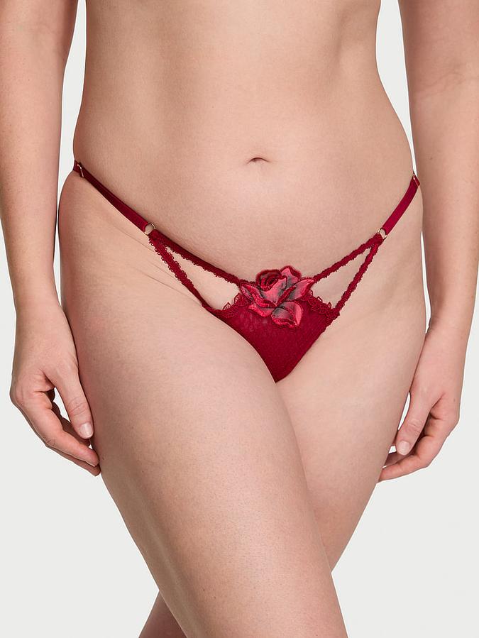 Red Rose Strappy Crotchless Brazilian Panty image number 0