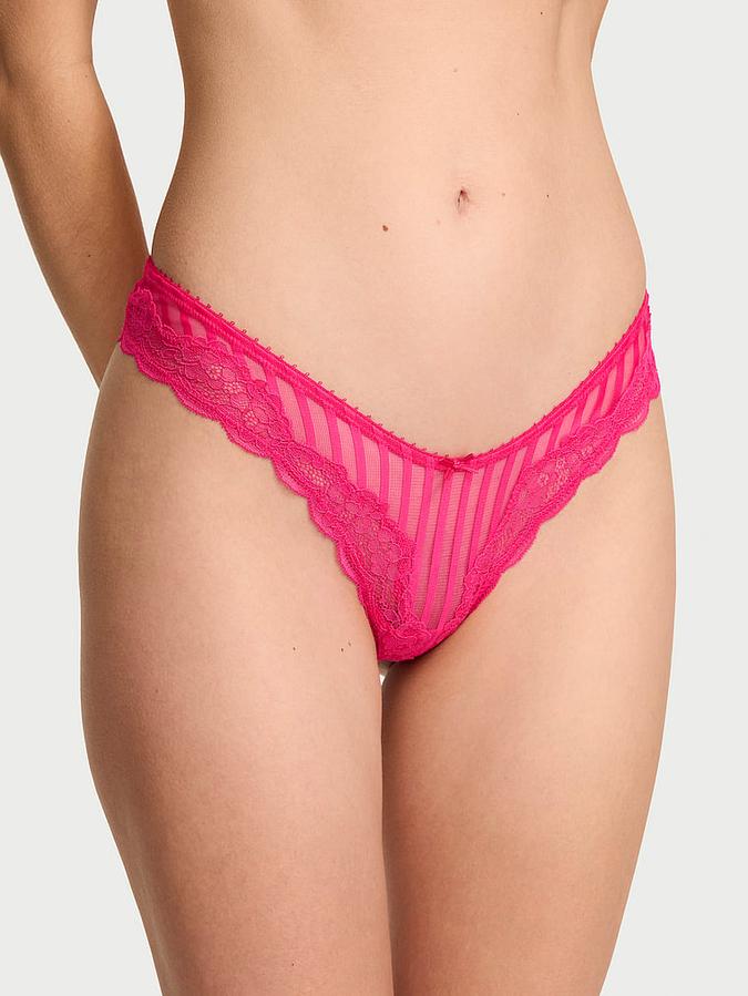 Tease Sheer Stripe High-Leg Thong Panty