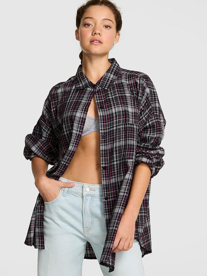 Boyfriend Flannel Button-Down Sleepshirt