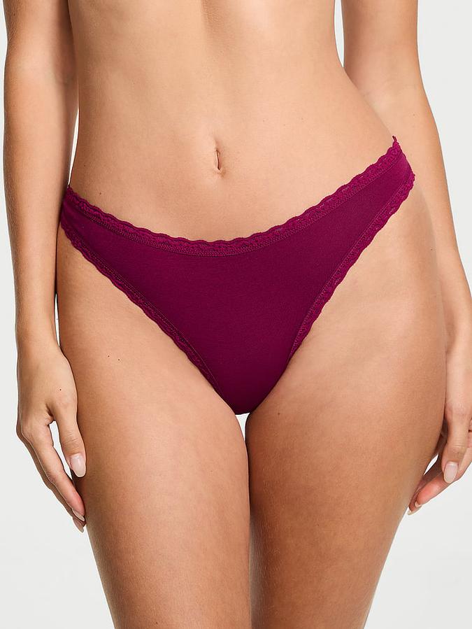 Cotton Lace-Waist Thong image number 0