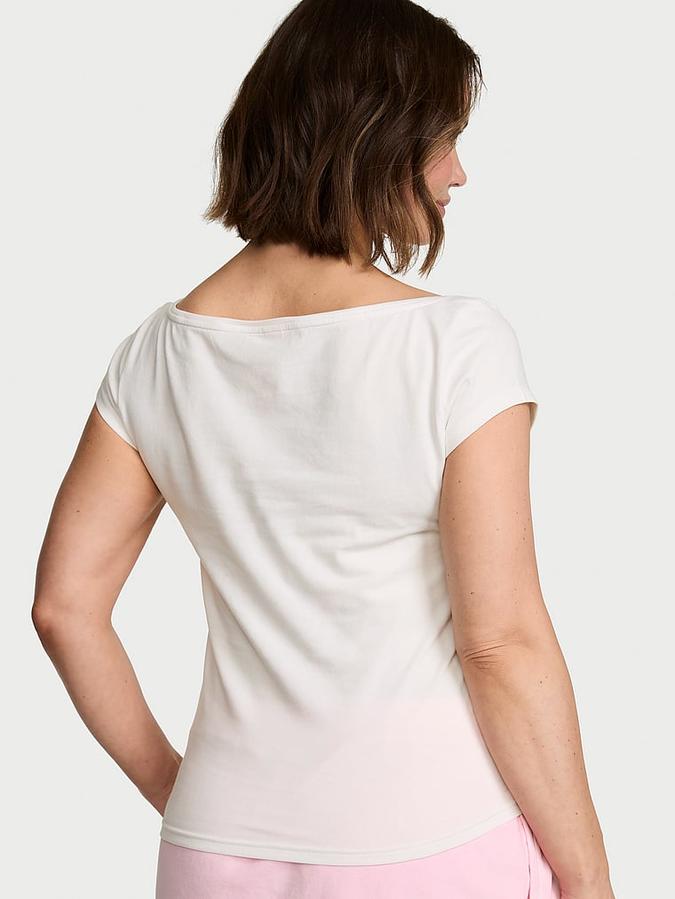 Stretch Cotton Fitted Boatneck Tee