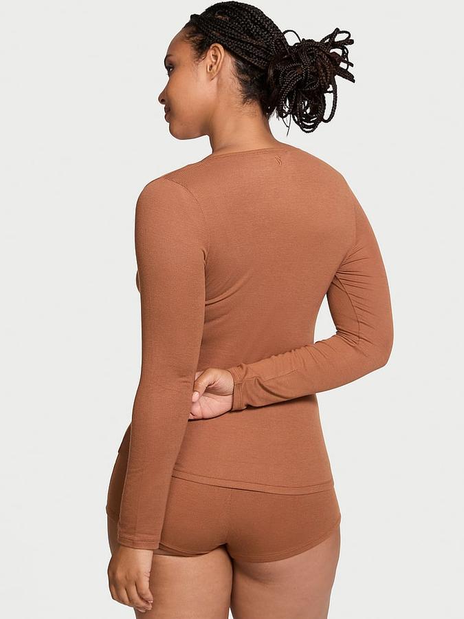 Ribbed Modal Scoop Long-Sleeve Shortie Set image number 1