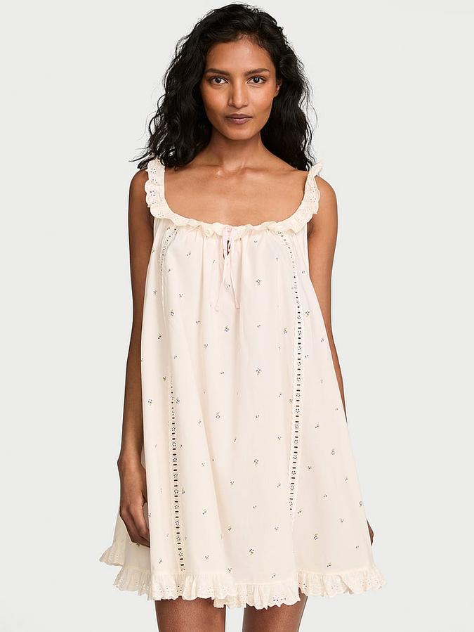 Cotton Dream Lace-Trim Short Slip Dress