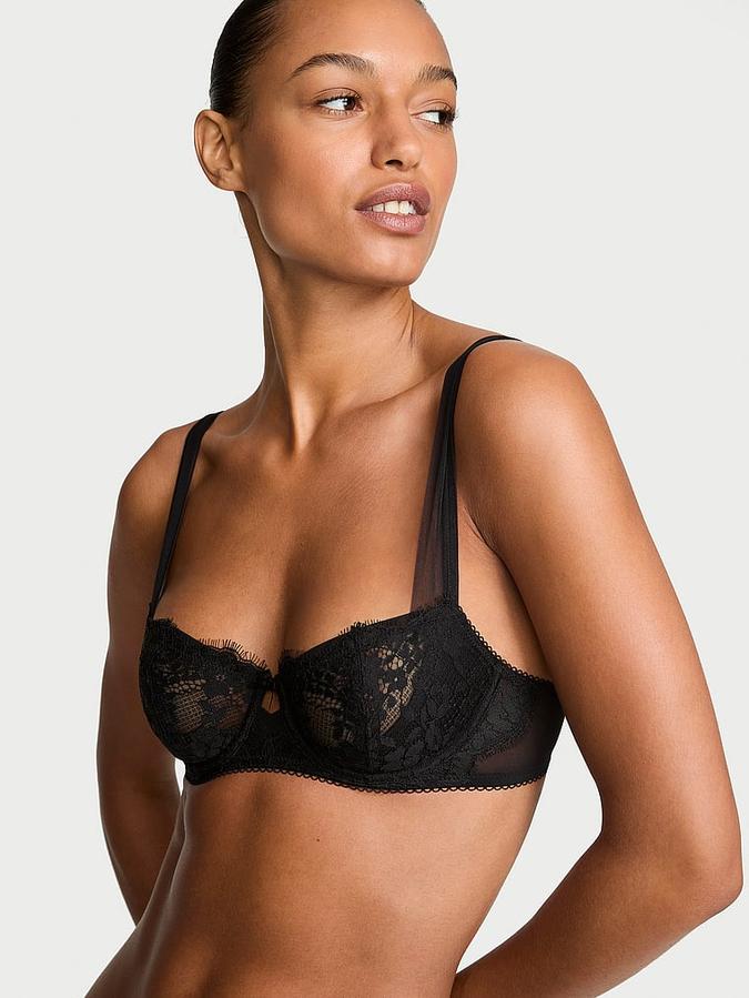 Wicked Unlined Lace Mesh-Trim Balconette Bra