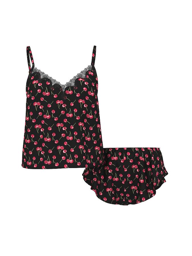 Satin Rose Lace-Trim Cami & Flutter Short Set image number 2
