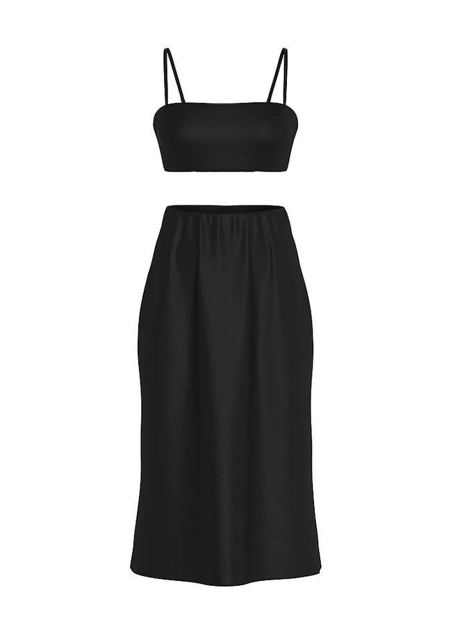 Luxe Satin Crop Bandeau Top & Slip Skirt Set image number 2