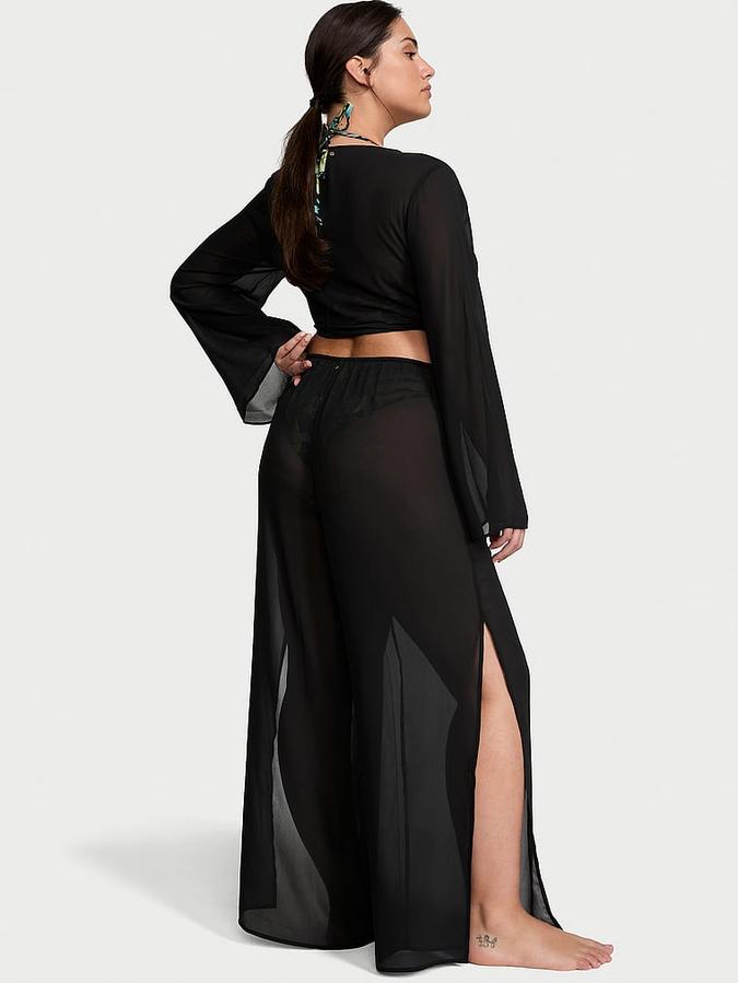 Sheer Crinkle Wide-Leg Pants image number 1