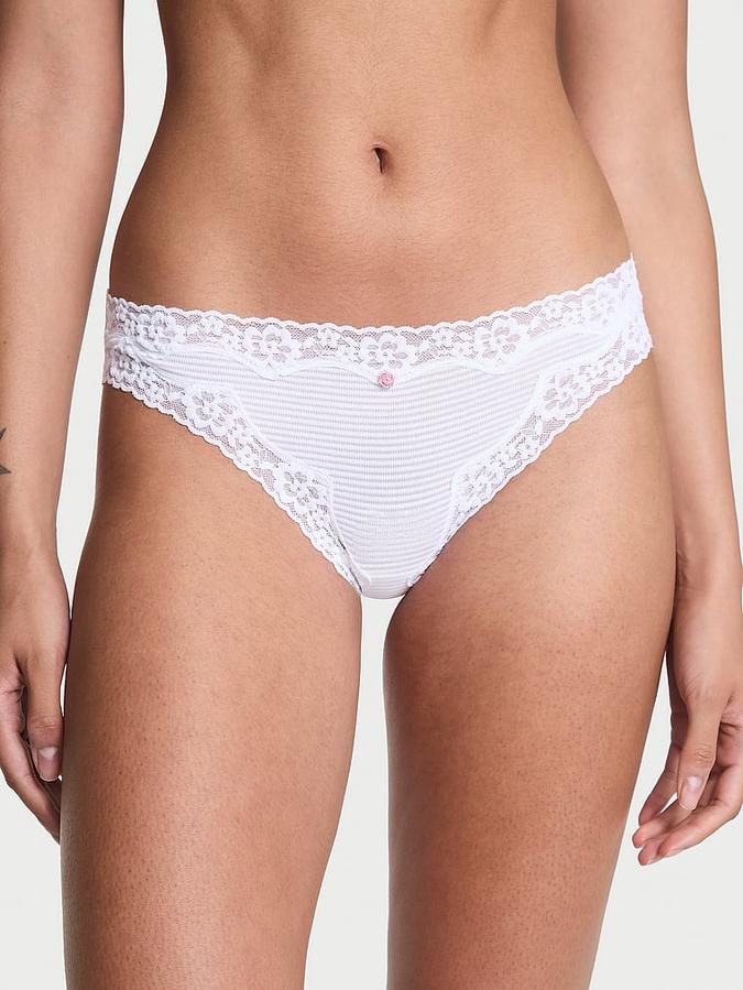 Cotton Shadow Stripe Lace-Waist Bikini Panty