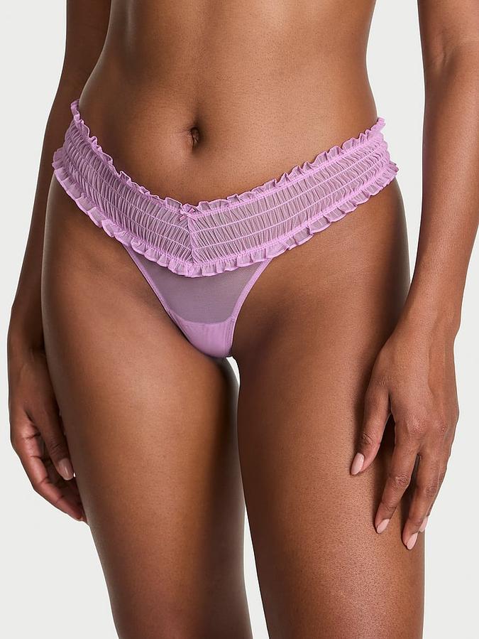 Smocked Mesh Thong Panty image number 0