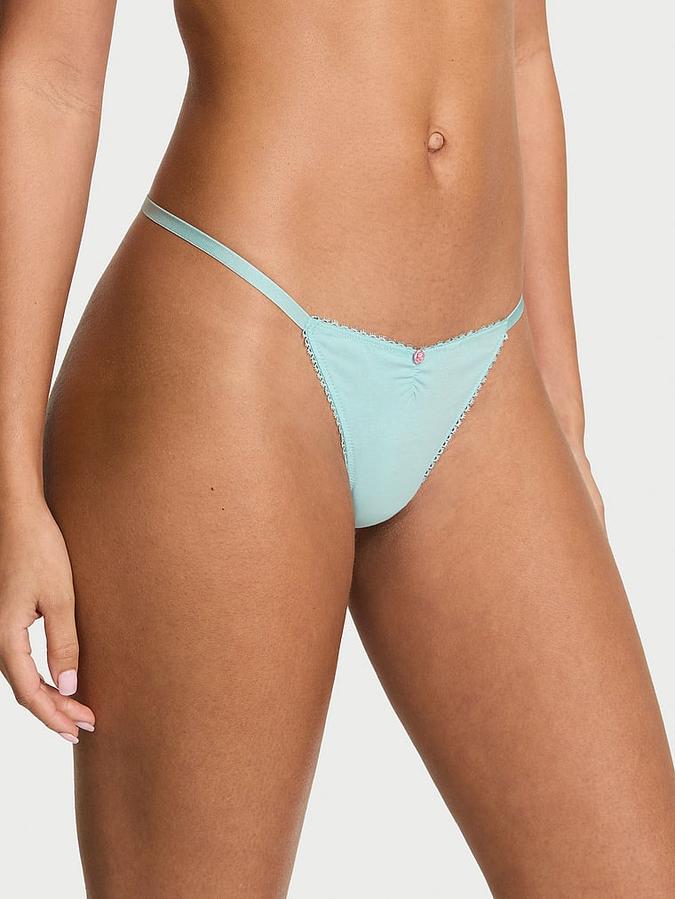 Stretch Cotton Heart Lace V-String Panty