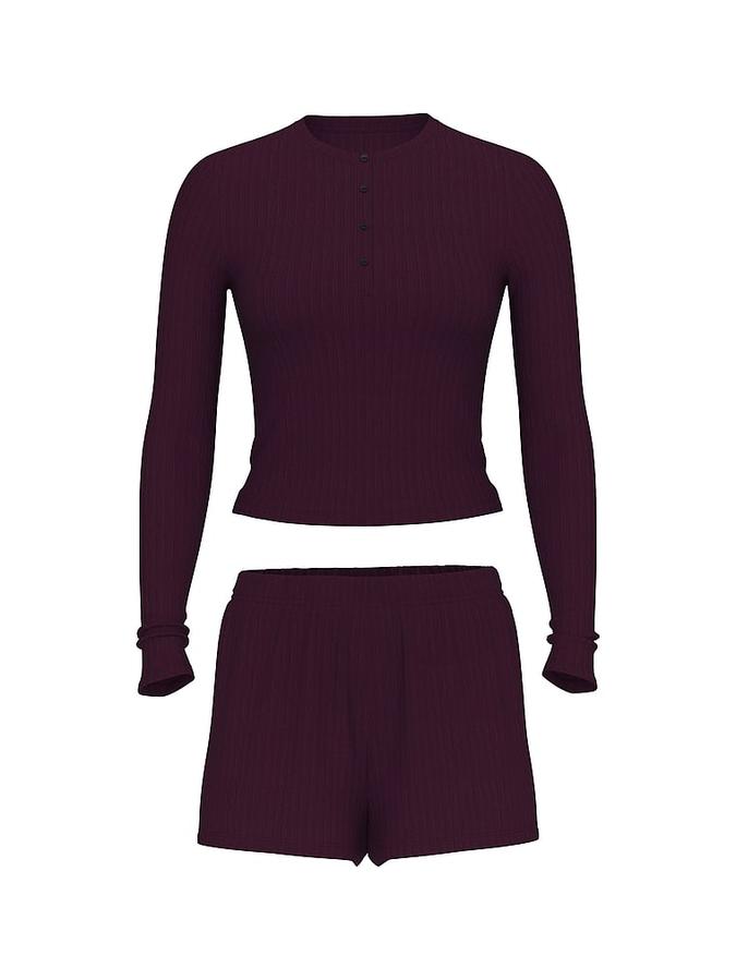 Modal Wide-Rib Long-Sleeve Short Lounge Set image number 2