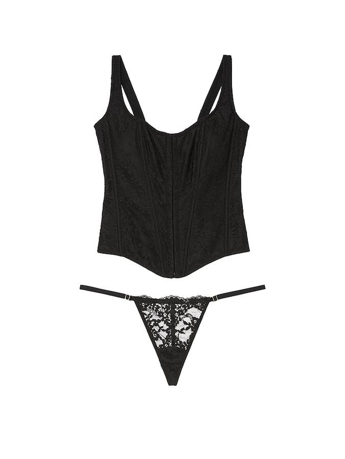 thumbnail image 2 of Victoria Lace Bra And Panty Set – 32B, Black, Underwire, Push-Up, Rhinestone Accents 2 of 4