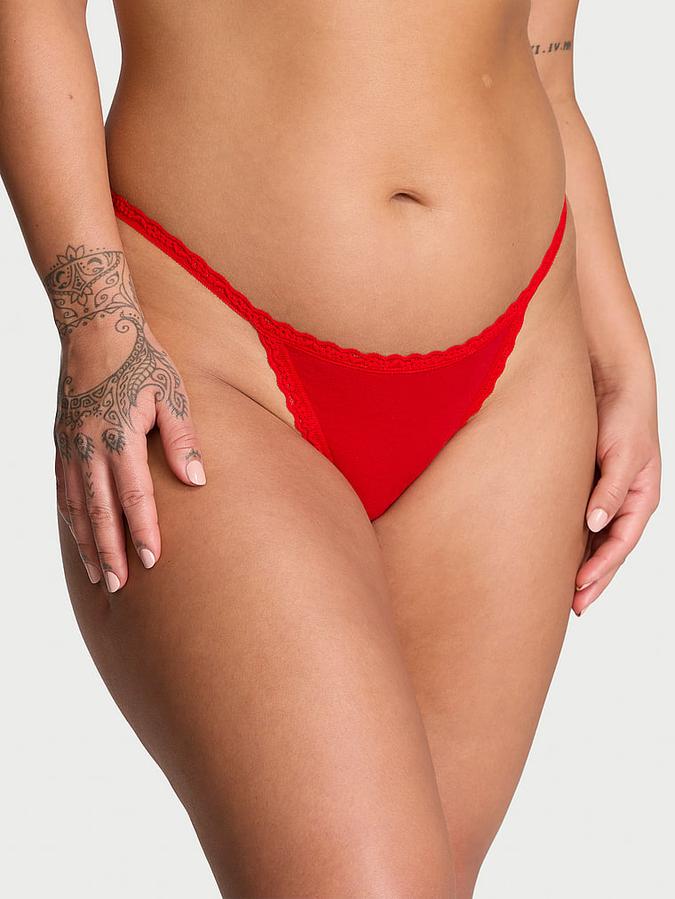 Lace-Trim Cotton V-String Panty image number 0