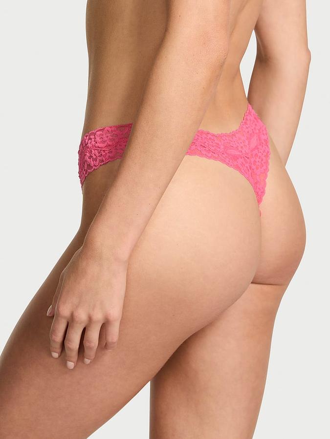 Cotton Shadow Stripe Lace-Waist Thong Panty