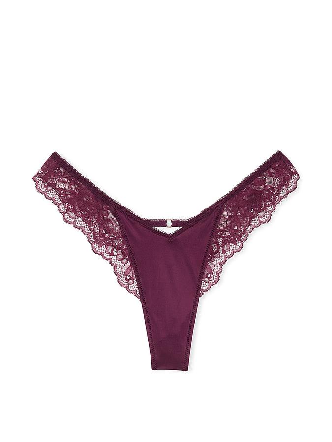 Rose Lace-Trim High-Leg Thong Panty