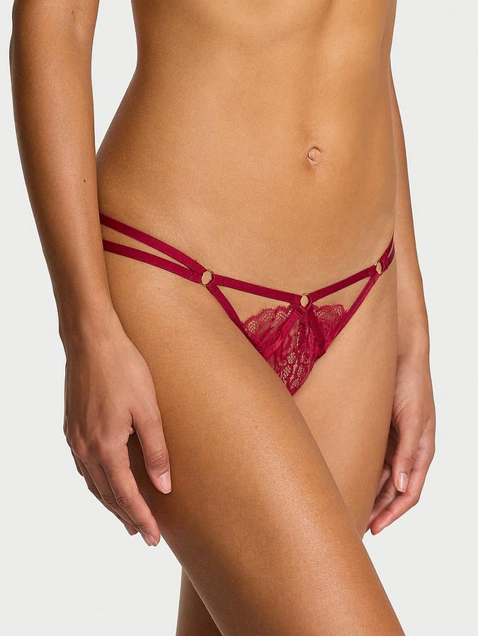 Lace Strappy Hardware Crotchless Thong Panty