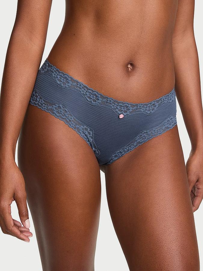 Cotton Shadow Stripe Lace-Waist Cheeky Panty