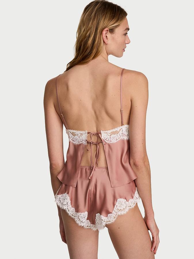 Satin Lace-Trim Cami & Flutter Shorts Set