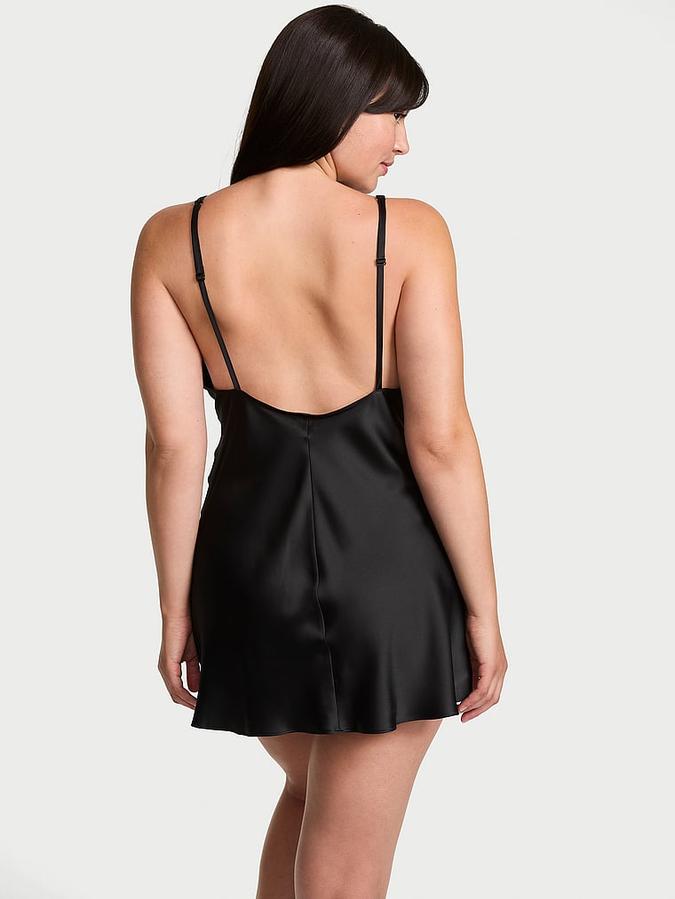 Shine Script Satin Mini Slip Dress