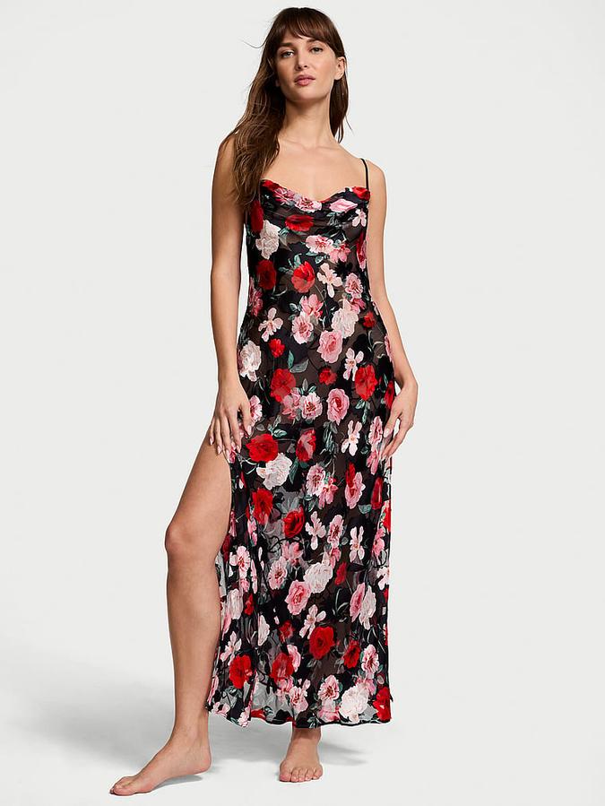 Atelier Victoria's Secret Noir Burnout Satin Plunge Gown image number 0