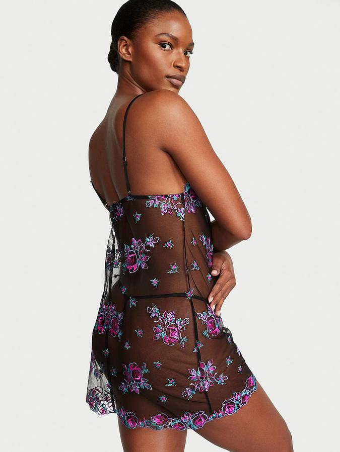 Floral Embroidery Sheer Mesh Slip image number 1