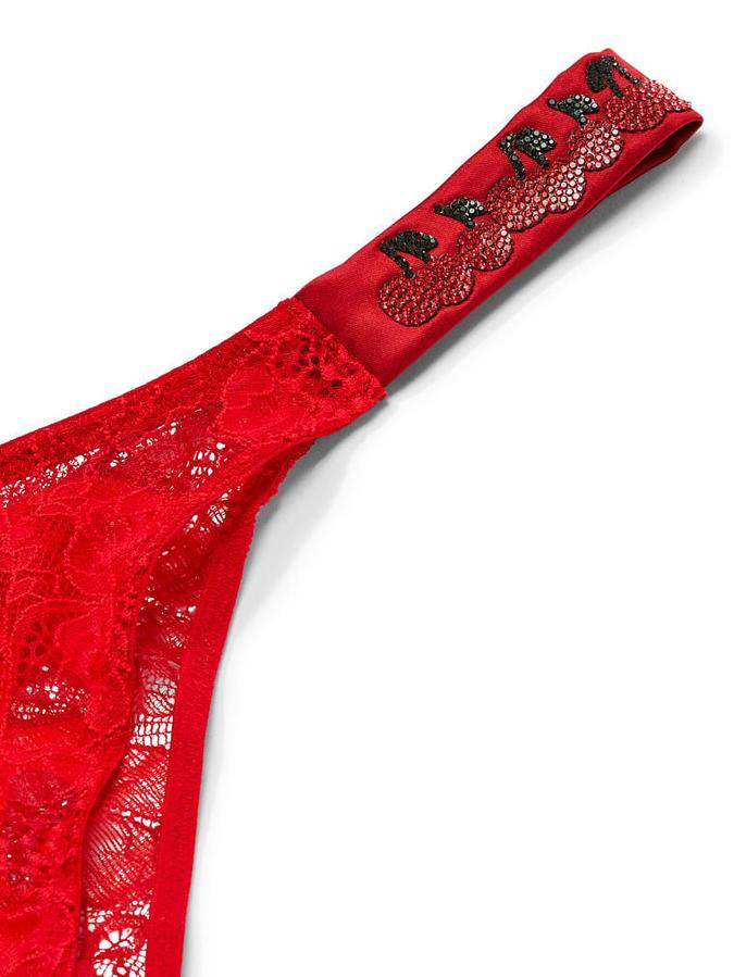 Crotchless Shine Strap Lace Brazilian Panty image number 3