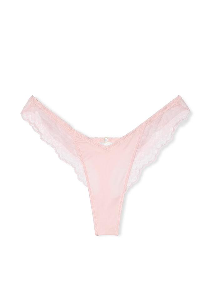 Rose Lace-Trim High-Leg Thong Panty