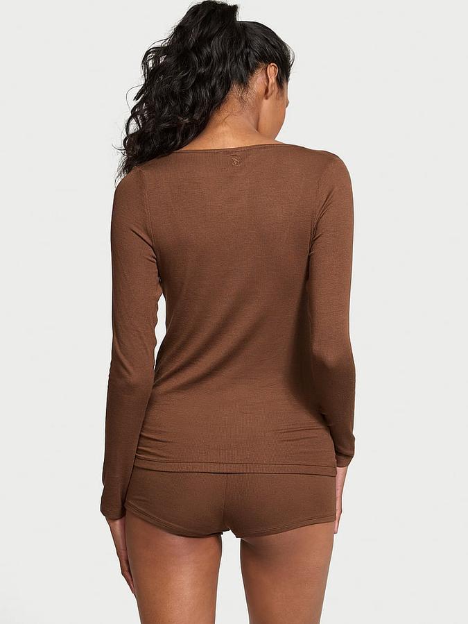 Ribbed Modal Scoop Long-Sleeve Shortie Set image number 1