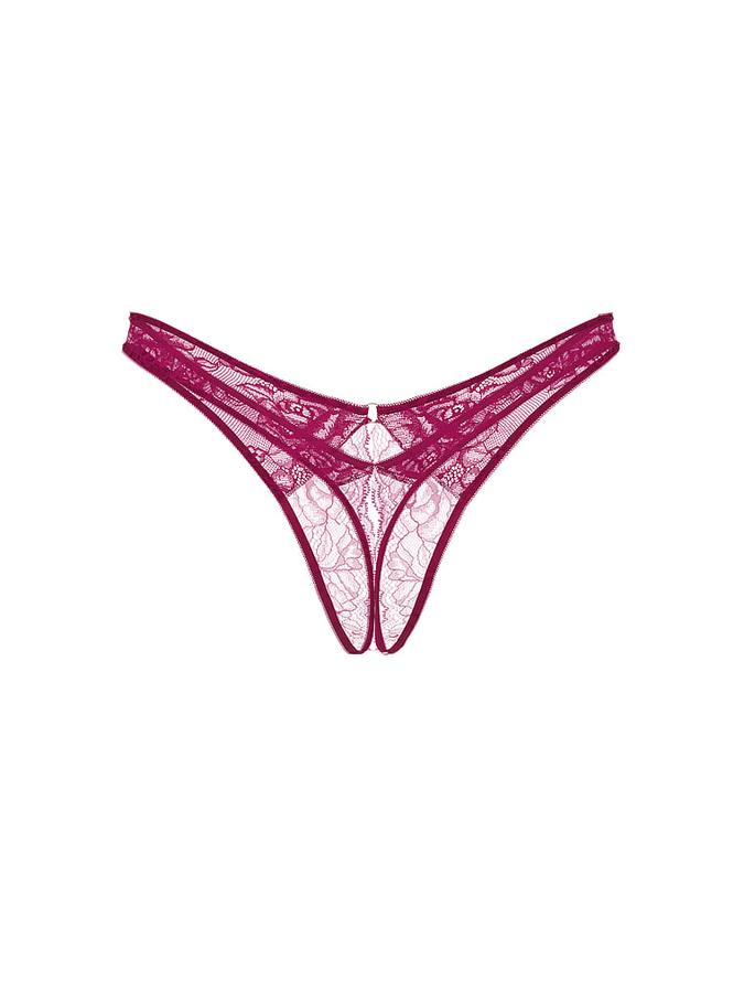 Rose Lace High-Leg Crotchless Thong Panty